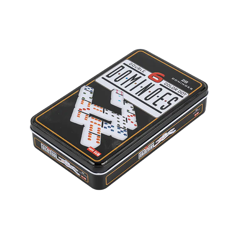 Double Six Dominoes พร้อมกล่องเหล็กสีดำในการรวบรวมครอบครัว
