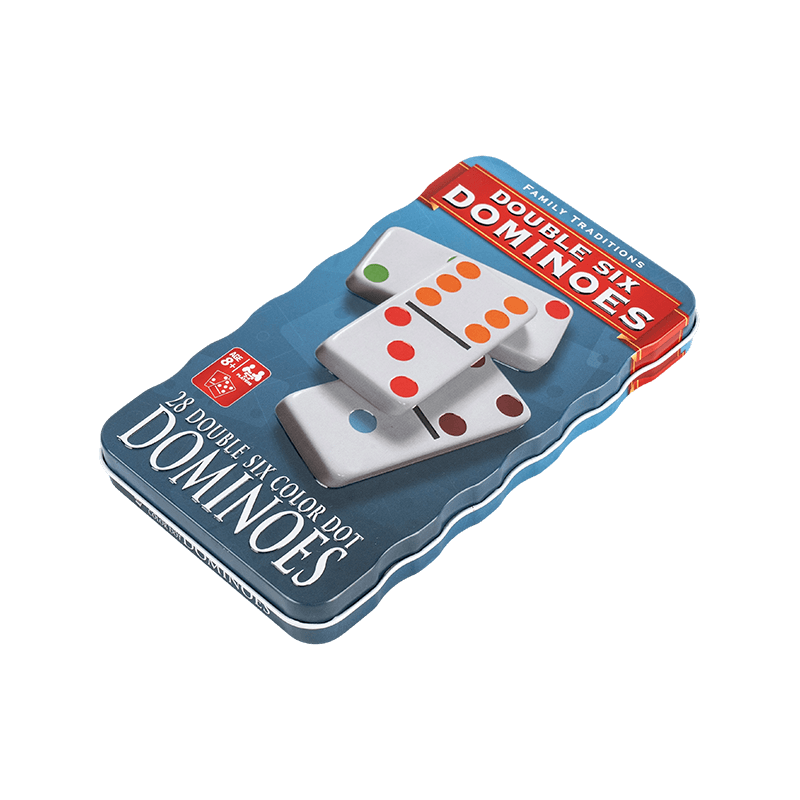 Double Six Domino พร้อมตัวสะสมสีน้ำเงินที่นำกลับมาใช้ใหม่ได้กล่องเหล็ก