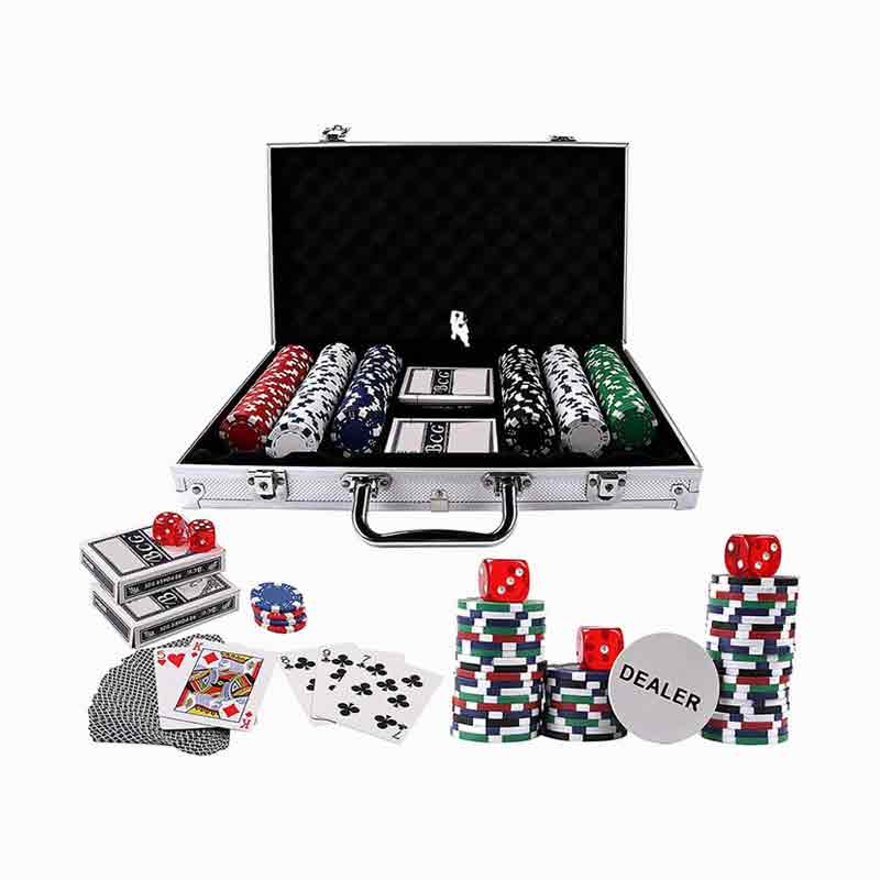 300PSC Texas Hold'em ชิปโป๊กเกอร์ตั้งอยู่ในกล่องอลูมิเนียม